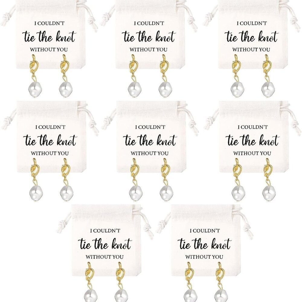 Bridesmaids Jewelry Sets Pearl Earrings Linen Cotton Drawstring Bags Wedding Gif